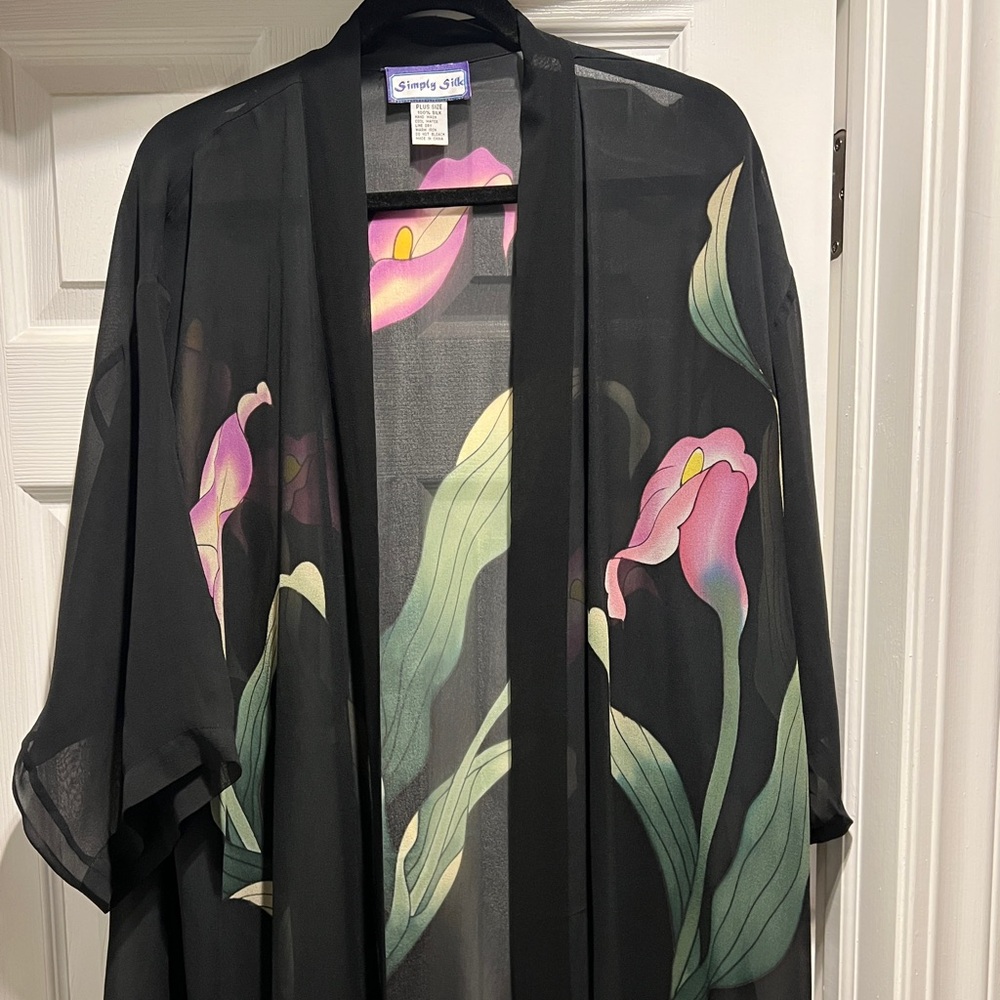 Floral Black Silk OS Wrap